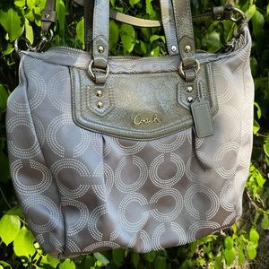 Grey Pink Monogram Coach Bag